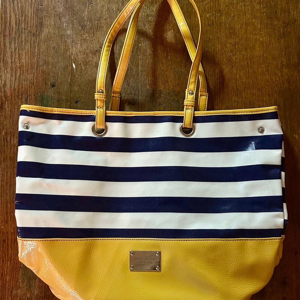 Nine West Navy White and Yellow Striped Tote Bag Beach Bag Classic Tote